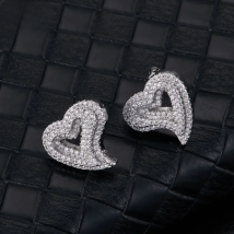 Hip Micro 1Pair Heart Shape Pave Baguette Cubic Zircon Stone Ice out Stud CZ Earring Bling Copper Earrings For Women Men Jewelry