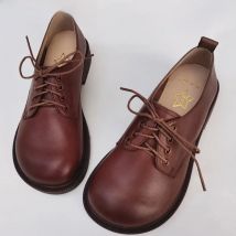 Careaymade-Retro British big head wide edition small leather shoes  round head lace up baby shoes original women's single shoes