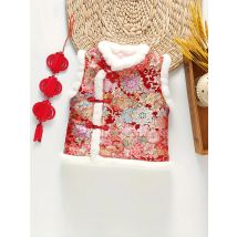 Girls Thick Embroidery Sleeveless Jacket Vintage Style Outerwear Top For Fall Winter Christmas New Year Gift