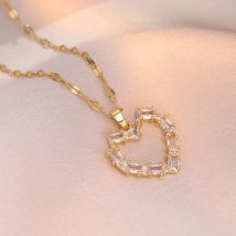 Stainless Steel Chain Simple Zircon Love Heart Pendant Necklaces for Women Girls Gold Color Collar Jewelry Accessories Gifts