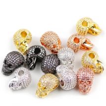 YHBZRET White Zircon Skull Pendant Copper Spacer beads Micro Pave Crystal Loose beads Jewelry making bracelet DIY Accessories