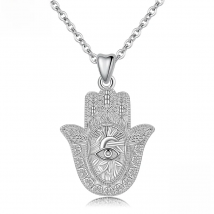 EUDORA 925 Sterling Silver Evil Eye Hamsa Hand Pendant Necklace For Men Women Angel Caller Fine Jewelry for dropshipping CYD312