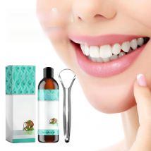 Coconut Mint Pulling Oil Mouthwash Clean Fresh Oral Breath Odor Removal Tongue Scraper Set Alcohol-Free Whiten Tool Mouth Care