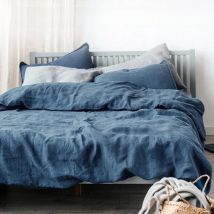 Pure Linen Duvet Cover and Pillowcases, Natural Flax French Bedding Set, Breathable Comforter Cover With Coconut Button Closure