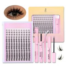 DIY eyelash extension set natural eyelash group set D curl single false eyelash group with bond and seal ,remover,tweezer