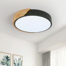 Luz de techo LED de 24 W, iluminación de techo interior de madera redonda moderna, luz blanca de 6500 K para baño, sala de estar