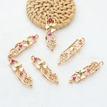 Copper Metal   Plated Zircon Hollow Flower Lotus Charms Connector 2PCS/lot For DIY Jewelry Findings Making Accessories