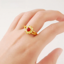 24K Ring Gold Plated Ring Heart Shaped Zircon Rings Women Charm Jewelry Gifts