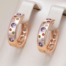 Kinel Hot Colorful Natural Zircon Hoop Earrings for Women 585 Rose Gold Color Daily Party Jewelry Ethnic Wedding Accessories