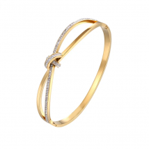 Classic Design Intersection Semicircle Zircon Bracelet Bangle For Women Stainless Steel Gold Rose Silver Color Jewelry Wholesale