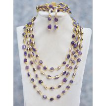 Z11678 Set 4Row Purple Baroque Amethyst Golden Chain Necklace  ​Bracelet Earring Custom Jewelry