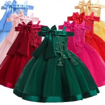 Sommer Bogen Blume Party Kleider für Mädchen Weihnachten Kostüme Eine Schulter Brautjungfer Geburtstag Prinzessin Kleid Hochzeit Kinder Kleidung
