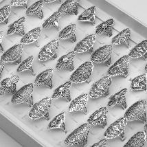 Wholesale 50pcs/lot Hollow Heart Love Crown Flower Mix Style Fashion Finger Rings for Women Wedding Gift Jewelry