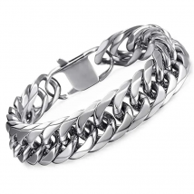 HNSP Stainless Steel LA Cuban Link Chain Bracelet For Men Punk Hip Hop Silver Color Hand Chain 8/10/12/14MM Thick