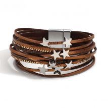 ALLYES Multilayer Slim Strips Star Charm Leather Bracelets for Women Fashion Chain Wrap Bracelet Bangle Famale Jewelry