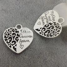10 Pieces/Lot 25mm hollow out heart charm Mother And Daughter Forever Love Words Charm Pendant For Diy Jewelry Making