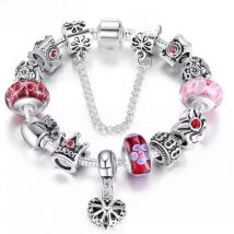 2021 New Trendy Silver Color Charm Bracelets With Flower Crystal Beads Bracelets For Women Men Wife Jewelry Gift Dorpshipping