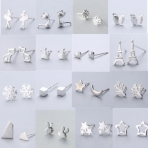925 Silver Needle Christmas Gift Cat Star Moon Stud Earrings For Women Kids Fashion Elegant  Jewelry  pendientes Brincos