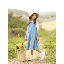 Malis 2024 Weekday Kids Denim Clothes Girls V Neck Long Dress Baby Denim Sets Boys Short Sleeve Shirt Outfits
