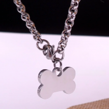 For women Men's  Stainless steel Necklace  Dog Bone Tag Pendant Smooth Rolo chain 4mm 22''