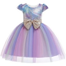 Kids Girls Dresses 2024 Rainbow Sequins Wedding Princess Dress Baby Girls Birthday Party Dresses For 2 6 8 10Years Girls Clothes