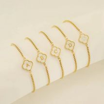 Cute Golden Stainless Steel Clover Shell Letter Name Bracelets for Women Party Jewelry Luxury Gift Adjustable Accessories