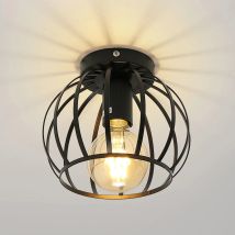 Vintage Ceiling Light Semi Flush Mount Black Ceiling Light Fixture Cage Ceiling Lampshade with E27 Holder（Bulb Not Included)