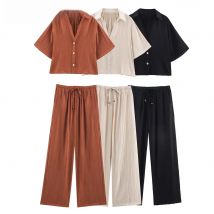 Willshela Women Linen 2 Pieces Sets Short Sleeves Shirt and Straight PantS Chic Lady Casual Elastic Waist Trousers Coordinates