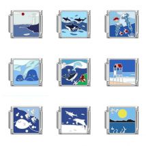 WG 1pc Italian Modular Handmade Ocean Series DIY Splicing Bracelet 10mm*9mm Italian Charm Elastic Bracelet Link