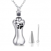 Bone Ash Locket Cremation Jewelry Stainless Steel Urn Necklaces Keepsake Pendant for Pet Dog Paw Print Memorial Ashes Jewelry