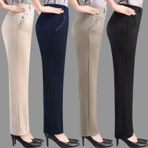 Brand Casual Pants Woman Winter Fleece Fashion High Waist Elegant Slim Black Straight Pants Thicken Large Size Trousers