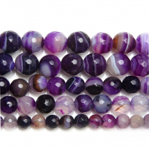 15" Strand Natural Stone Faceted Purple Stripe Agate Round Beads 4 6 8 10 12MM Pick Size For Jewelry Making DIY