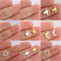 Teamer 5pcs Stainless Steel Charms for Jewelry Making DIY Accessories Sun Star Heart Moon Pendant for Bracelet Necklace Earrings