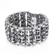 Fongten Wholesale Wide Skull Stainless Steel Bracelets Men Metal Biker Viking Charm Large Argent Men Bracelet Bangle Jewelry