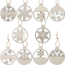 10PCS Wooden Xmas Pendant Hollow Snowflakes Hanging Ornaments for Christmas Tree Decorations Kids DIY Painting Gifts Supplies