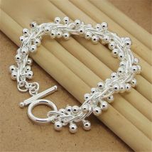Women Fashion Sterling 925 Silver Jewelry 925 Solid Silver Grape Bead Charm Chain Bracelets & Bangles For Women Gift Y060