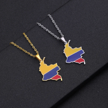 Enamel Stainless Steel Colombian Map Flag Pendant Necklaces Women Girls Silver Color/Gold Color Colombia Ethnic Birthday Jewelry