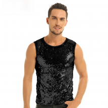 YiZYiF Men's Sequin Tank Top Shiny Crop top Vest Crew Neck Slim Vest Sexy WetLook Tank Top Clubwear Tee Muscle Tank Men Vest Top