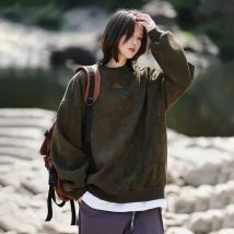 TFETTERS Brand Suede Sweatshirts for Men 2025 New Autumn Winter Clothing Baggy Vintage Pullovers Couples O Neck Oversize Blouse