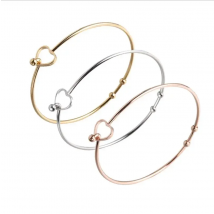 Fashion 2mm Thick Stainless Steel Heart Shped Beads Bangle Bracelet Cuff Bracelet Expandable Can Open Bangle One Piece