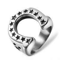 Hip Hop Horseshoe U-shaped Star silver color Mens Rings Punk for Male Biker Stainless Steel Jewelry Creativity Gift Wholesale