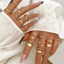 24 Pcs Vintage Smooth Rings Set for Women Creative Metal Gold Color Snake Geometric Finger Rings Daily Jewelry Gifts 2025 New