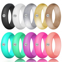 New Fashion 5.7mm Rhinestone Silicone Rings For Women Wedding Rubber Bands Hypoallergenic Crossfit Flexible Silicone Finger Ring