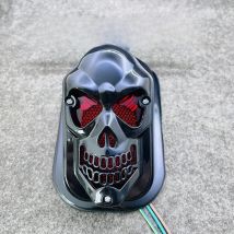 Yecnecty Universal Motorcycle Tail Light For Cafe Racer,12V Black Skull Lamp Parts Motos Brake Light For Chopper Harley Davidson