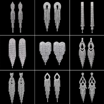 TREAZY Luxuty Long Tassel Drop Earrings for Women Shiny Rhinestone Crystal Statement Big Dangle Earrings Wedding Party Jewelry