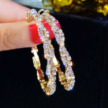 Silver Needle Hoop Earrings for Women Jewelry Gold Plated Alloy Statement Rhinestone Rhombus Punk Rock Large Round Earrings