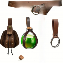 Halloween Renaissance Leather Belt Wizard Potion Glass Bottle Copper Coin Waist Bag Set Skirt Clip Sword Sheath Cosplay Props