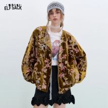 ELFSACK 2025, Goldsamtjacke, Damen-Winter-Kurzmantel, bestickter Goldfisch, chinesischer Stil, Vintage, lockere gepolsterte Jacke