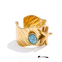 Yhpup Ocean Style Blue Turquoise Starfish Open Ring 18K Golden PVD Plated Stainless Steel Summer Trending Jewelry Vintage