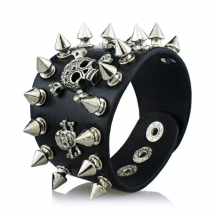 Unique Rock Spikes Rivet Gothic Skeleton Skull Punk Biker Wide Cuff Leather Bracelet S059